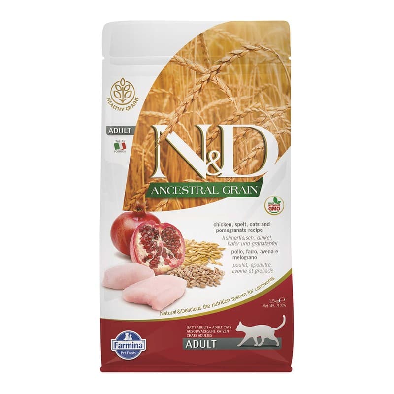 N&D Düşük Tahıllı Tavuk ve Nar Kedi Maması paket görseli