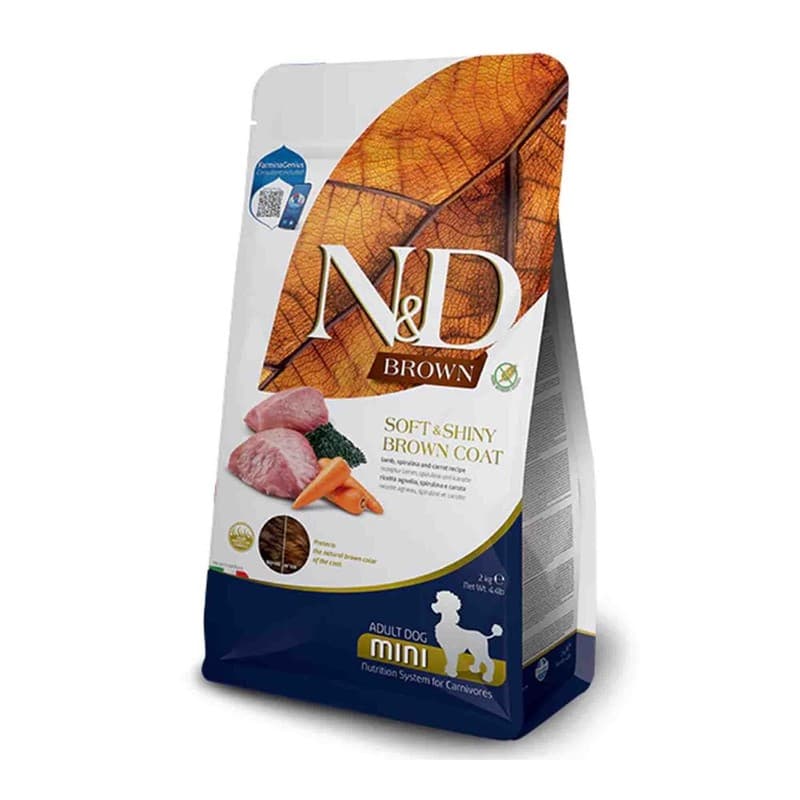 N&D Brown Kuzu ve Havuçlu Kahverengi Tüylü Köpekler İçin Küçük Irk Yetişkin Köpek Maması paket görseli
