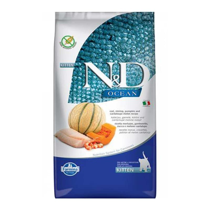 N&D Ocean Tahılsız Morina Balığı, Balkabağı ve Karides Yavru Kedi Maması paket görseli