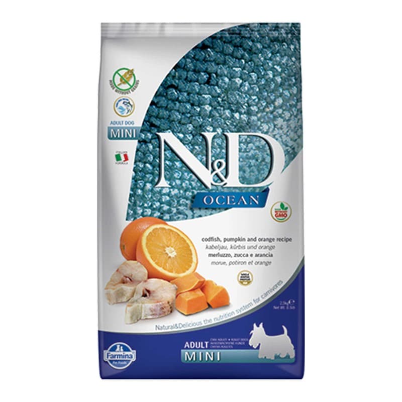 N&D Ocean Tahılsız Morina Balığı, Balkabağı ve Portakallı Küçük Irk Köpek Maması paket görseli