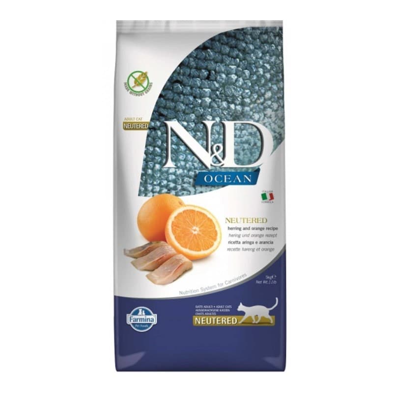 N&D Ocean Neutered Tahılsız Ringa Balığı ve Portakal Kısırlaştırılmış Kedi Maması paket görseli