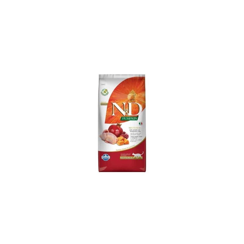 N&D Pumpkin Tahılsız Bıldırcın Etli, Balkabağı ve Narlı Kısırlaştırılmış Kedi Maması paket görseli
