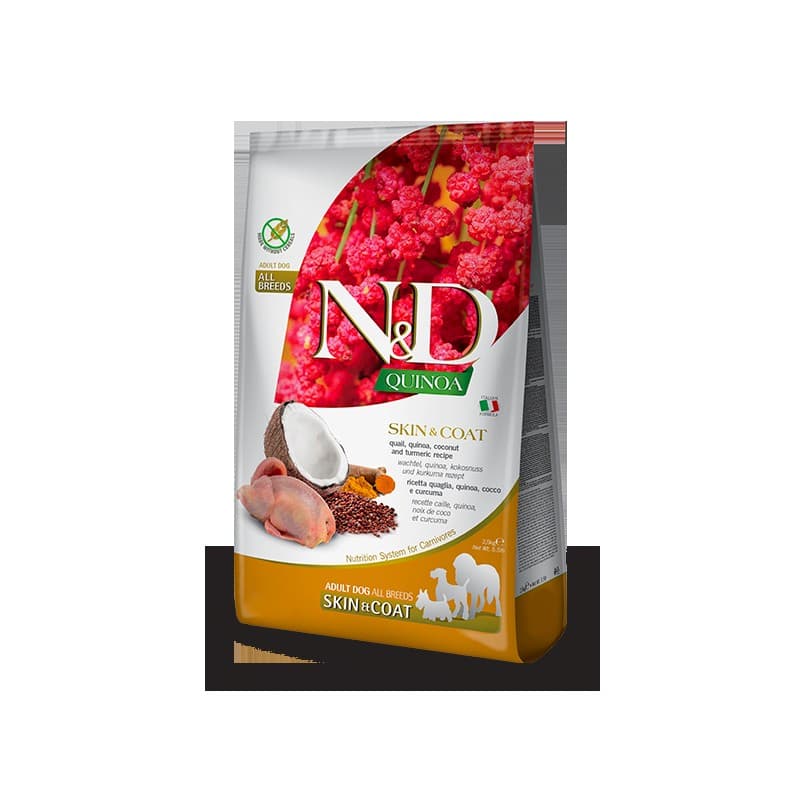 N&D Quinoa Skin Coat Bıldırcın Etli Orta ve Büyük Irk Köpek Maması paket görseli