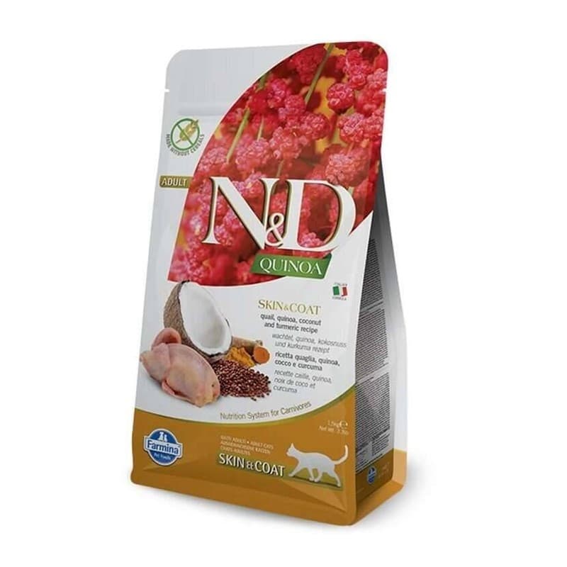 N&D Quinoa Skin Coat Bıldırcın, Kinoa ve Hindistan Cevizi Kedi Maması paket görseli