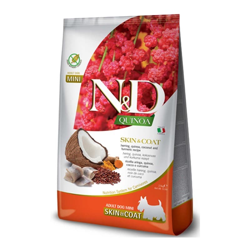 N&D Quinoa Skin Coat Ringa Balığı Küçük Irk Köpek Maması paket görseli
