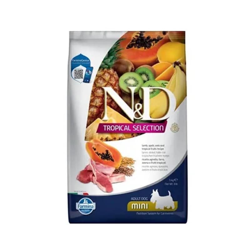 N&D Tropical Selection Kuzu ve Tropikal Meyveli Mini Irk Köpek Maması paket görseli