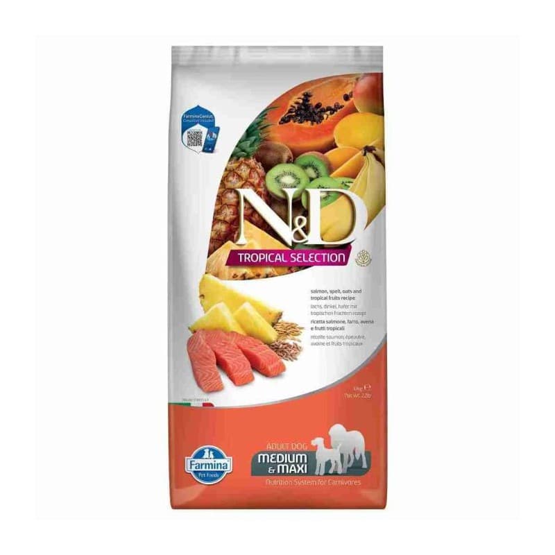 N&D Tropical Selection Somon ve Tropikal Meyveli Orta ve Büyük Irk Köpek Maması paket görseli