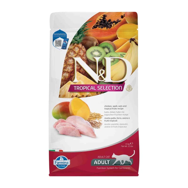 N&D Tropical Selection Tavuk ve Meyveli Kedi Maması paket görseli