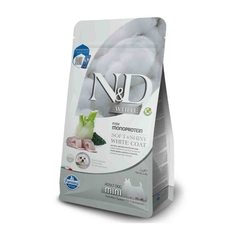N&D White Levrek, Rezene ve Spirulinalı Küçük Irk Köpek Maması paket görseli
